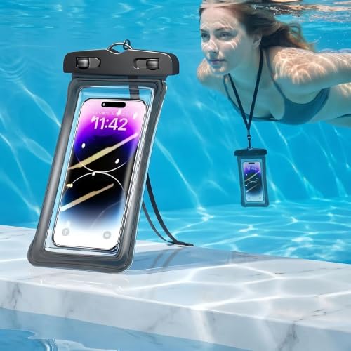 1 Pack Waterproof Phone Pouch Underwater Dry Bag Case with Lanyard Universal High-Transparency Touchscreen Cover for Beach Swimming & Snorkeling-Black - color: Black, size: 1Pack