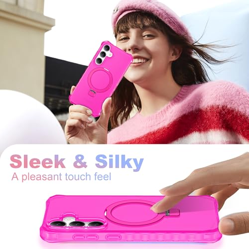Compatible with Samsung Galaxy S24 Plus/S25 Plus Case 6.7'' Cute Wavy Frame with Magnetic Stand [Compatible with Mag-Safe] Military-Grade Translucent Phone Case for Women Girls, Hot Pink - color: Hot Pink, size: Samsung Galaxy S24 Plus /Samsung Galaxy S25