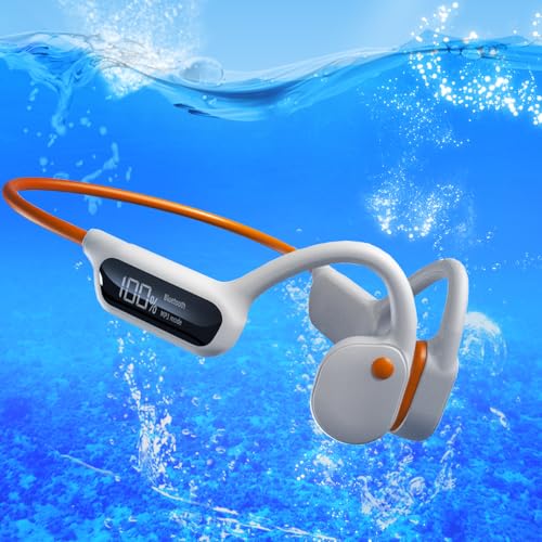 AYI True Bone Conduction Swimming Headphones with Bluetooth 5.4 & MP3 Player Mode 32GB Built-in Memory IPX8 Waterproof Screen Display Pain-Free Open-Ear Earphone for Sport and Work-X10 White - color: Swim headphone X10 white