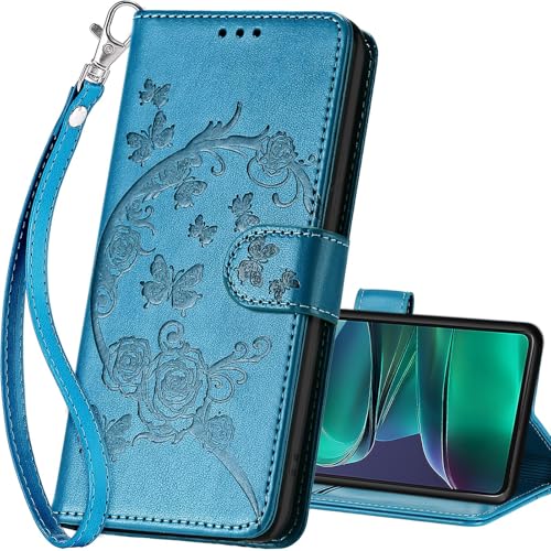 for Motorola Moto G Stylus 5G 2025 Wallet case, Blue-Flower | 3 Card Holders, Kickstand, Shockproof TPU Shell, PU Leather, Magnetic Closure, Protective Flip Folio Cover, Women - color: 7
