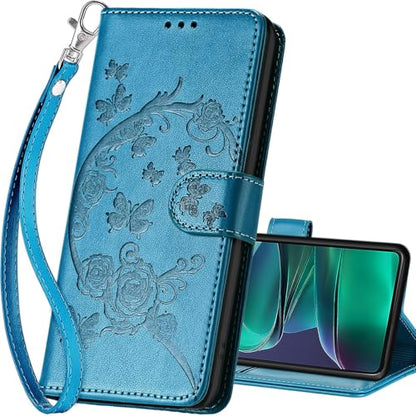 for Motorola Moto G Stylus 5G 2025 Wallet case, Blue-Flower | 3 Card Holders, Kickstand, Shockproof TPU Shell, PU Leather, Magnetic Closure, Protective Flip Folio Cover, Women - color: 7