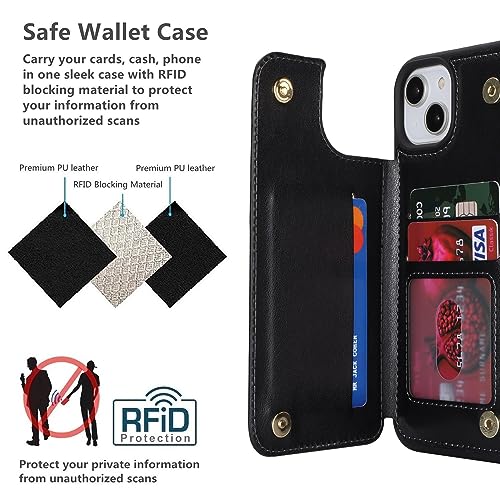 iCoverCase Compatible with iPhone 14 Plus Phone Case with Card Holder, Wallet Case for Women Men RFID Blocking PU Leather Protective Case 6.7 Inch (Black) - color: Black
