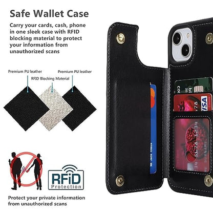 iCoverCase Compatible with iPhone 14 Plus Phone Case with Card Holder, Wallet Case for Women Men RFID Blocking PU Leather Protective Case 6.7 Inch (Black) - color: Black
