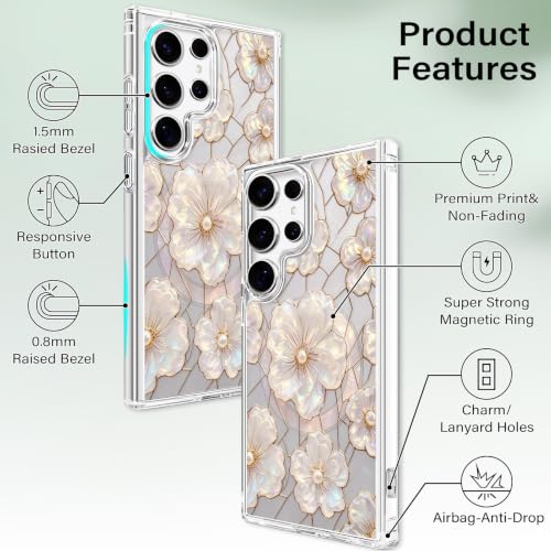 for Samsung Galaxy S24 Ultra Magnetic Case【Compatible with MagSafe】 Aesthetic Oil Painting Stained Glass Flower Design, Slim Fit Hard PC Back Shockproof Cute Clear Phone Cover, Light Pink - color: Light Pink, size: Galaxy S24 Ultra
