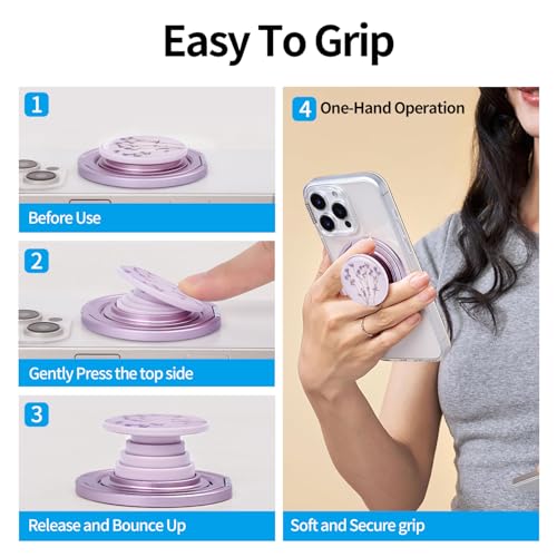 Cell Phone Grip for with Kickstand, Secure Hold for iPhone Cases, Adjustable Foldable Desktop Phone Holder Cradle Dock Compatible (141 Flower) - color: 141 Flower