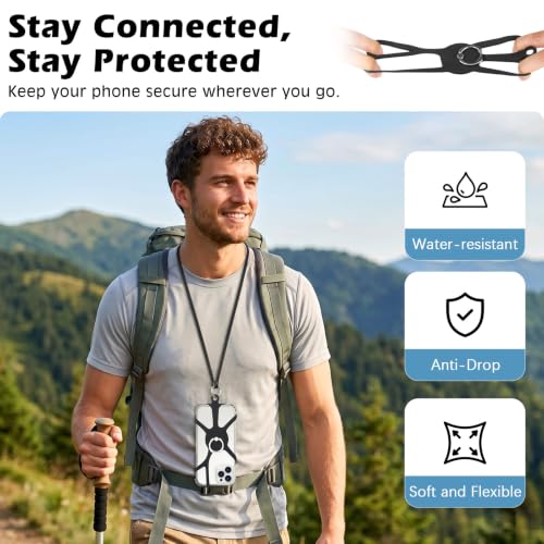 MoKo Phone Crossbody Lanyard - Adjustable Neck Strap with Phone Ring Grip - color: Black, size: 80-120cm