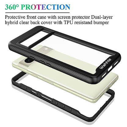 Compatible with Google Pixel 7 Case, Built in Screen Protector Full Body Shockproof Slim Fit Bumper Protective Phone Cover Men Women-Black/Clear - size: Google Pixel 7