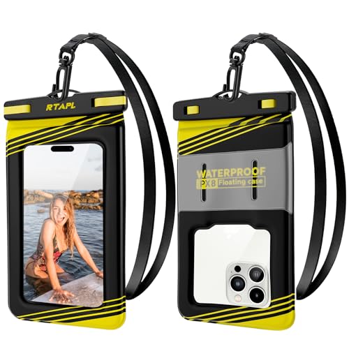 Floating Waterproof Phone Pouch 2 Pack - IPX8 Waterproof Phone Case with Lanyard, Universal Protector for iPhone 17/16/15/14/13 Pro Max Plus & Galaxy S25/S24, Yellow - color: Black and yellow