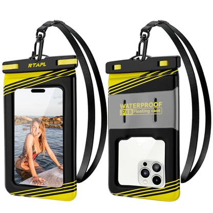 Floating Waterproof Phone Pouch 2 Pack - IPX8 Waterproof Phone Case with Lanyard, Universal Protector for iPhone 17/16/15/14/13 Pro Max Plus & Galaxy S25/S24, Yellow - color: Black and yellow