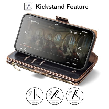 Antsturdy for iPhone 14 Plus Phone Wallet Case Women,(Coffee) | RFID Blocking,with Credit Card Holder Slots,PU Leather Purse,Zipper Pocket,Wrist Strap Kickstand,Flip Folio Cover for Men - color: B-Coffee