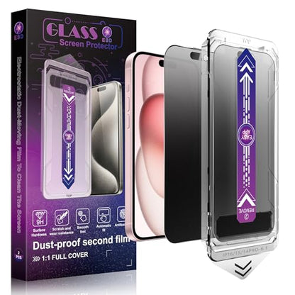 2 Pack Matte Privacy Screen Protector for iPhone 16/15/14 Pro 6.1-Inch Auto Dust Removal, No Bubbles,Anti-Spy Tempered Glass Film, Easy Installation