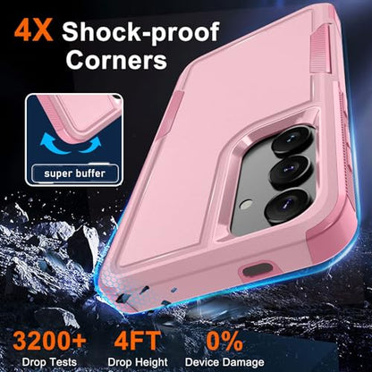 Case for Samsung Galaxy S24 FE, Full Body Heavy Duty Rugged Shockproof Protective Phone Cover with Lanyard Strap, Tempered Glass Screen Protector and Camera Lens Cover, Cute Pink | Rugged Shockproof Protective Case,with Tempered Glass Screen Protector + C