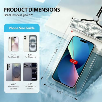 Waterproof Phone Pouch for iPhone 17 16 15 Pro Max IPX8 Silver-8.3 | Lightweight, Large Cellphone Dry Bag, IPX8 Rated, Beach Essential, Cruise Ship, 1 Pack, 8.3 inch - color: A4-Bright silver