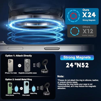 2026 Upgraded Magnetic Car Phone Mount — 70-Pound Ultra-Strong Vacuum Suction Cup, 360° Rotation, Suitable for Cars/Gyms/Mirrors/Smooth Surfaces, Compatible with iPhone, Android, and All Smartphones