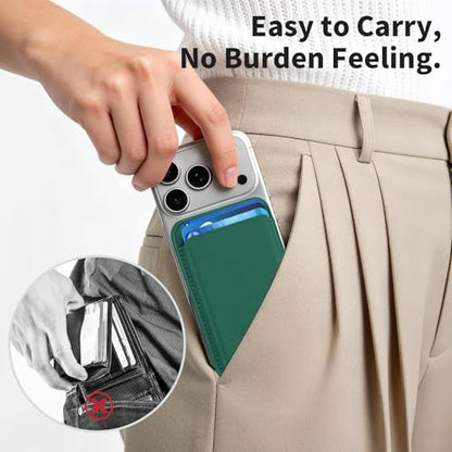 Magnetic Wallet Cell Phone Card Holder for Phone Case with Mag-Safe | Stronger Magnetic RFID Leather Phone Wallet Stick on Series of iPhone 17/16/15/14/13/12 and Pro/Promax, Emerald - color: Emerald, size: 1 Pack