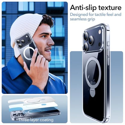 Anqrp 360° All-in-ONE Crystal Clear Case for iPhone 17 Pro Max with Rotatable Magnetic Stand, Compatible with Mag-Safe, Anti-Yellowing Transparent MIL-Grade Shockproof Phone Case Cover