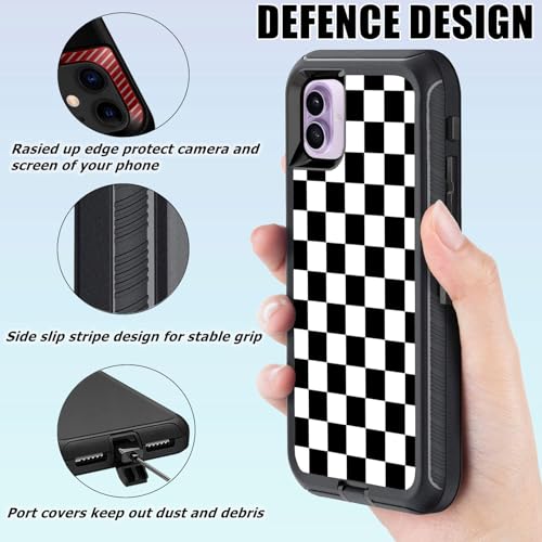 for iPhone 17 Case with Screen Protector Black and White Checkered Design, 3-Layer Rugged Heavy Duty Shockproof Protective Trend Phone Case for iPhone 17 Men Women - color: Gray