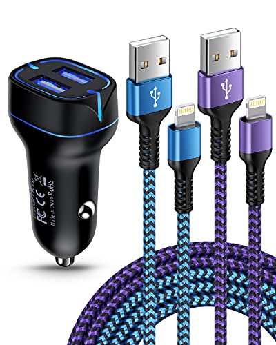 iPhone Car Charger, Dual Port Cigarette Lighter Adapter 3FT Lightning Cable - size: Car Charger Fit