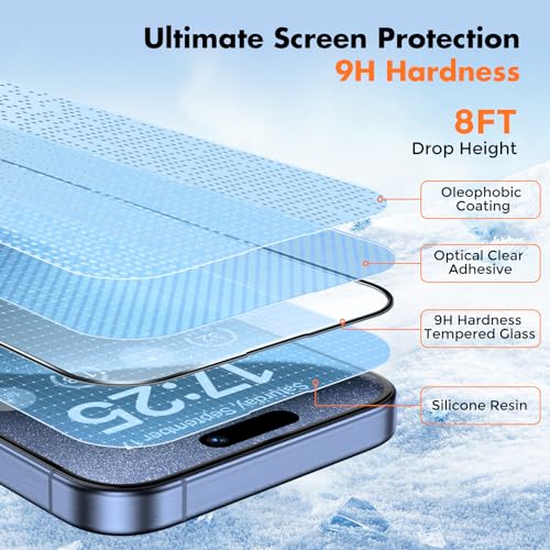 UNBREAKcable 3-Pack Screen Protector for iPhone 15 Pro Max, Double Shatterproof Tempered Glass [Easy Installation Frame] [HD Clear] [9H Hardness] [Full Coverage] for iPhone 6.7 inch - size: iPhone 15 Pro Max