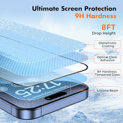 UNBREAKcable 3-Pack Screen Protector for iPhone 15 Pro Max, Double Shatterproof Tempered Glass [Easy Installation Frame] [HD Clear] [9H Hardness] [Full Coverage] for iPhone 6.7 inch - size: iPhone 15 Pro Max