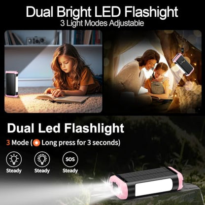 Solar Power Bank Portable Charger 66800mAh Battery Pack for Camping(Pink) - color: Pink