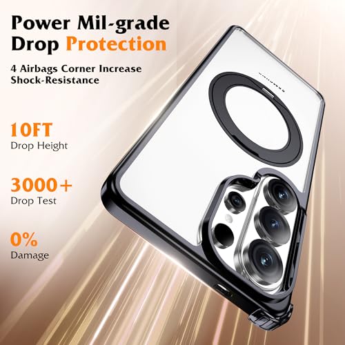 Compatible with Clear Samsung Galaxy S26 Ultra Case with 360° Invisible Magnetic Ring Stand [Compatible with Mag-Safe] Shockproof Plating Phone Case for S26 Ultra 6.9",Black - color: Black, size: Samsung Galaxy S26 Ultra