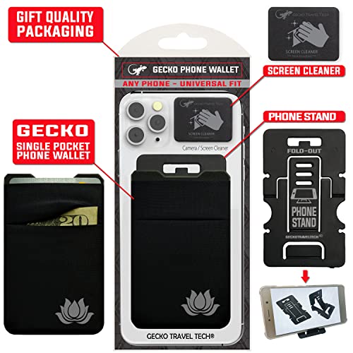 Gecko Travel Tech Double Pocket - Adhesive Card Holder - Cell Phone Pouch - Stick on Spandex Pocket - Carry Credit Cards and Cash (Lotus) - color: LOTUS