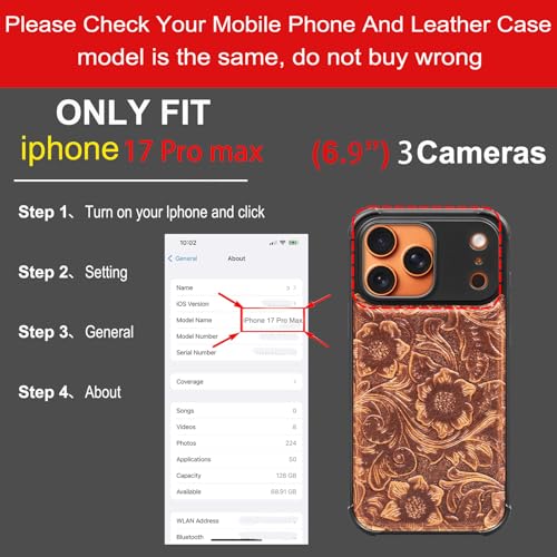 Leather Case Compatible With iPhone 17 Pro Max Wallet 6.9" | Genuine Leather 2-in-1 Magnetic Detachable Shockproof,Flip Folio Cover with Card Slot,Wireless Charging RFID Blocking brown - color: Dark brown, size: 17 Pro Max