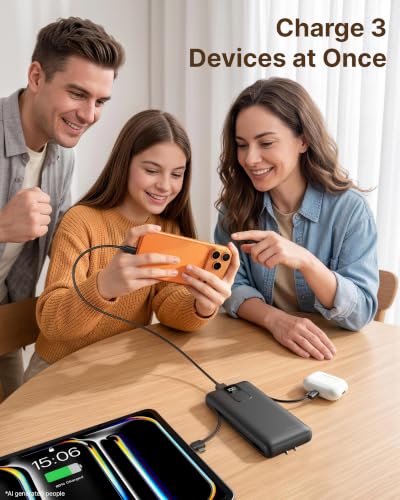 charmast 20000mAh Portable Charger with Built-in Cables and AC Wall Plug - color: black