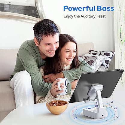 comiso Phone Stand with Bluetooth Speaker, HD Stereo, Adjustable, Black - color: White