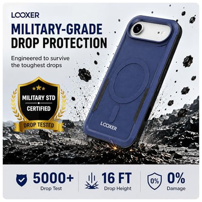 LOOXER® Heavy Duty Rugged Magnetic Case for iPhone 17 Air (6.5”) | Military Grade Shockproof Protection,MagSafe Compatible+ Tempered Glass Included (Blue, 17 Air) - color: Blue, size: 17 Air