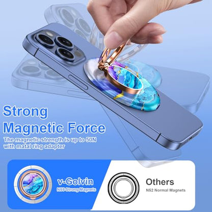 Magnetic Phone Ring Holder for MagSafe Grip,[Super Magnet],Stylish 360° Rotation Cell Phone Grip Stand Finger Ring Kickstand for iPhone 17 16 15 14 Pro Max,iPad and Smartphones,Blue - color: Blue