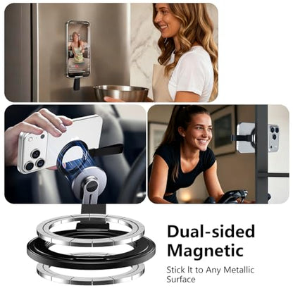 360 Rotation Adjustable Kickstand with Silicone Strap,Dual-Side Magnetic Ring Holder,for MagSafe Magnet, for iPhone 17/16/15/14/13/12 Air/Pro/Pro Max, Pixel 10,Galaxy S25 S24, Black-02 - color: Black-02