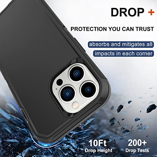 for iPhone 14 Pro Case with Screen Protector x2, Belt Clip Holster Heavy Duty Military Grade Full Body Shockproof Dust-Proof Rugged Protective Cover for Apple iPhone 14 Pro (Black) - color: Black