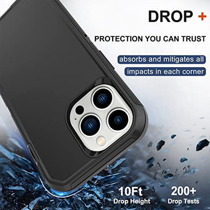 for iPhone 14 Pro Case with Screen Protector x2, Belt Clip Holster Heavy Duty Military Grade Full Body Shockproof Dust-Proof Rugged Protective Cover for Apple iPhone 14 Pro (Black) - color: Black