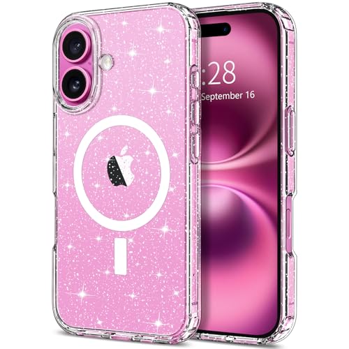 Hython for iPhone 16 Case Glitter, Clear Glitter Sparkly Shiny Bling Sparkle Cute Cover, Anti-Scratch Soft TPU Thin Slim Fit Shockproof Protective Phone Cases for Women Girls, Magnetic Clear - color: Magnetic Clear, size: For Iphone 16 - 6.1 Inch