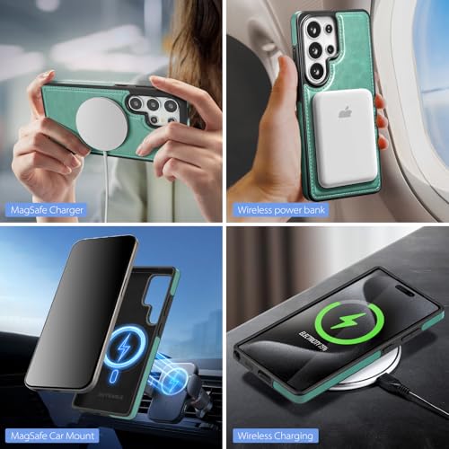 SkyEagle Compatible Magsafe 2 in 1 Detachable Samsung Galaxy S26 Ultra Wallet Case Card Holder Women Men,Magnetic Shockproof PU Leather Phone Case RFID Blocking Flip Kickstand Credit Slots,Blue Green - color: Blue Green, size: Samsung Galaxy S26 Ultra - 6