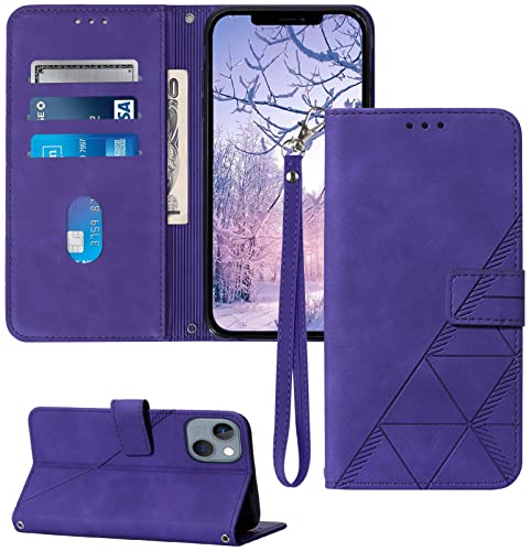 Wallet Case with Wrist Strap for iPhone 13/14 (Purple) | Card Holder Slots, PU Leather, TPU Interior Protective, Stand, Folio Flip Cases Cover, 13/14 Phone 6.1 inch - color: Purple