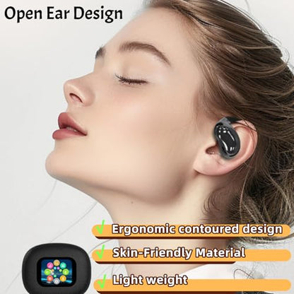 Open Ear Headphones,Wireless Bluetooth 5.4 Earbuds Over Ear Active Noise Cancelling with Intelligent Touch Screen Waterproof Bone Conduction Translator Earphones with Charging Case for Fitness Calls - color: open ear black