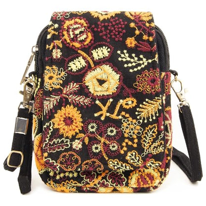 SILKAREA Embroidered Cute Mini Crossbody Bag for Women Small Handbags Wristlet Wallet Bag Cell-phone Pouch Coin Purse - color: Embroidered Yellow