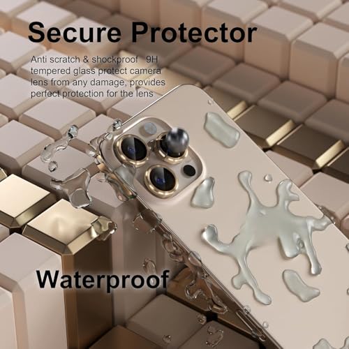 Camera Protector Metal Ring for iPhone 16 Pro/iPhone 16 Pro Max HD Tempered Glass Individual Lens Protective Cover, Gold - color: Gold