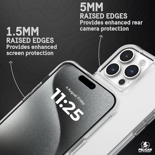 Pelican Ranger Series - iPhone 15 Pro Max Case 6.7" [Wireless Charging Compatible] [Anti-Yellow] Protective Phone Case with Anti-Scratch Tech [12ft MIL-Grade Drop Protection] 15 Pro Max Cover - Clear | Wireless Charging Compatible Phone Case w/12ft Milita