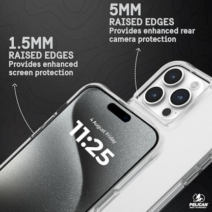 Pelican Ranger Series - iPhone 15 Pro Max Case 6.7" [Wireless Charging Compatible] [Anti-Yellow] Protective Phone Case with Anti-Scratch Tech [12ft MIL-Grade Drop Protection] 15 Pro Max Cover - Clear | Wireless Charging Compatible Phone Case w/12ft Milita