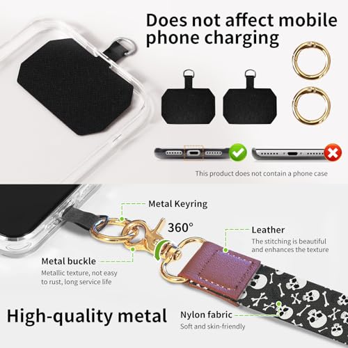 Phone Lanyard Crossbody Wrist Strap, Universal Adjustable Neck Strap for Phone Case Keys ID Badges, Travel Essential - color: Black White Skulls