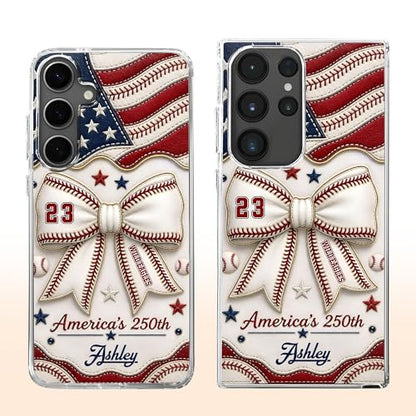 America's Wild Eagles Coquette Bow and Baseball Stitches - Personalized Clear Phone Case Custom Everyday Accessory Meaningful Gift for Loved Ones Unique Gear
