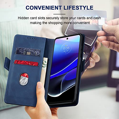 Jasonyu Flip Wallet Case for Moto G Stylus 5G (2022),Leather Magnetic Folio Cover with Card Holder,Kickstand - TPU Shockproof Durable Protective Phone Case,Blue | PU Leather Magnetic Folio Cover,with Card Holder,Kickstand,TPU Shockproof,Durable,Protective