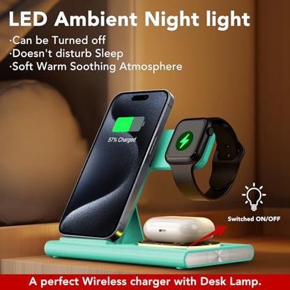 3 in 1 Foldable Charging Station for Apple Wireless Charger - color: Green