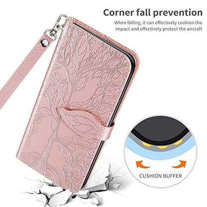 Wallet Case for Samsung Galaxy S26 2026 with Card Holder,Rose Gold | Credit Slots, Wrist Strap, Folio Kickstand ,Shockproof TPU Shell,Magnetic Closure PU Leather Protective Phone Cover - color: Rose gold, size: samsung galaxy s26