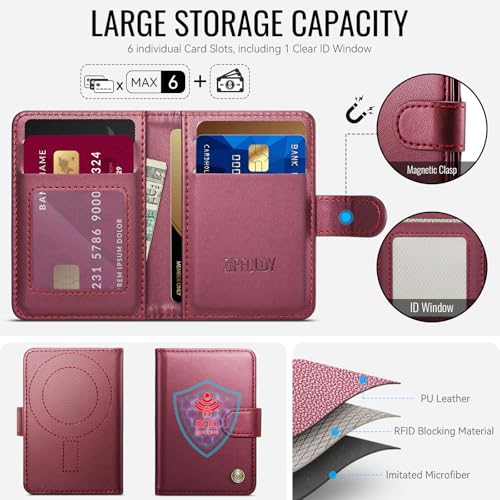 for Magsafe Magnetic Phone Wallet Card Holder, Elegant Wine Red - color: Elegant Wine Red