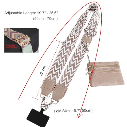 Phone Lanyard Crossbody with Zipper Pouch, Adjustable Phone Strap with Detachable Wallet/Wrist, Holds Multiple Cards & Cash, Clip and Go Strap Women/Teacher Gift for All Phone, Khaki-White - color: Khaki-white